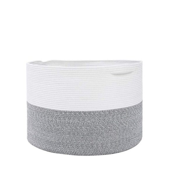 Large Cotton Rope Storage Basket | 24" x 24" x 17" | White with Gray Stitching - Picture 6 of 6